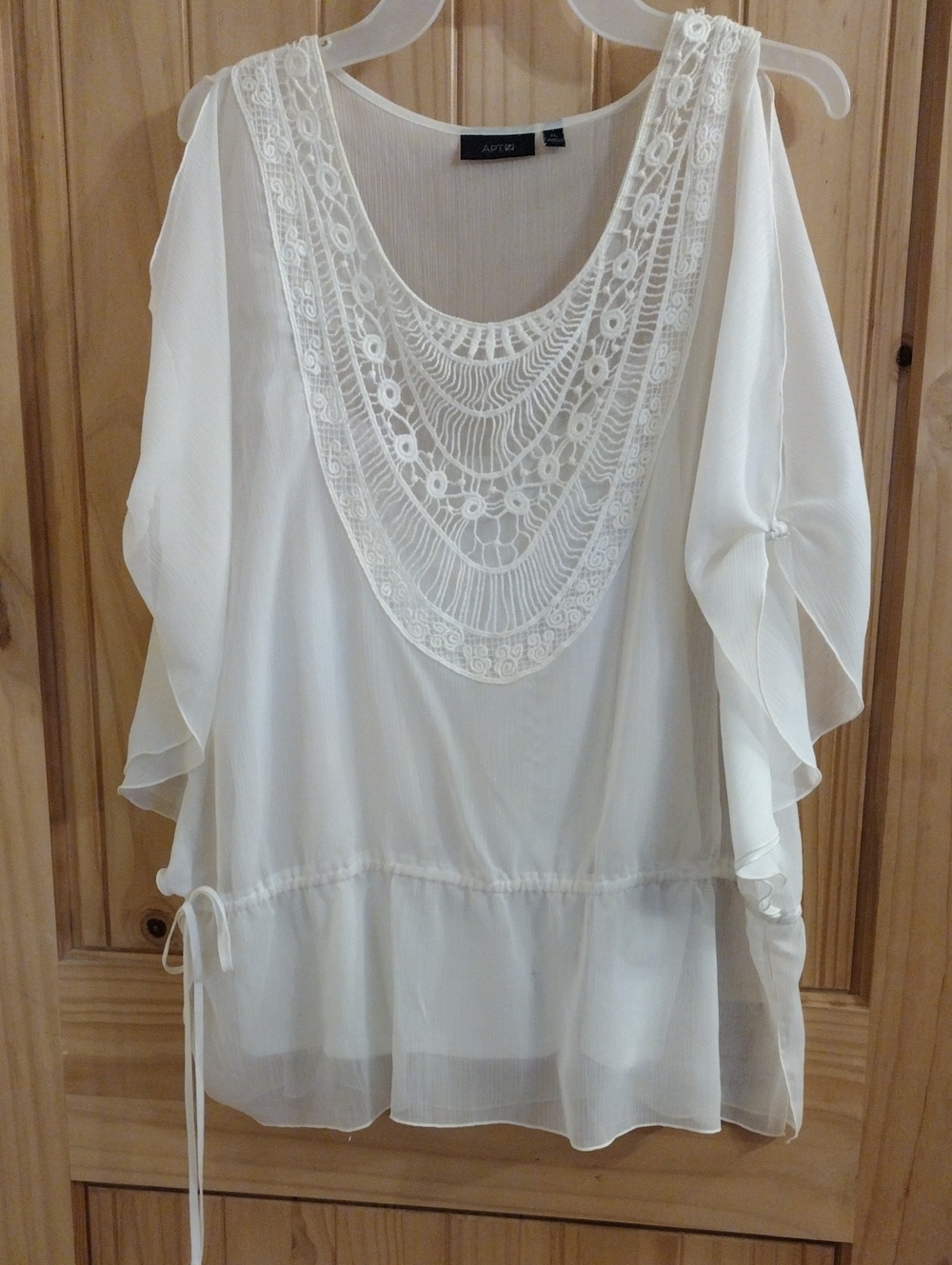 Apt. 9 Cream Crochet-Trim Chiffon Tunic